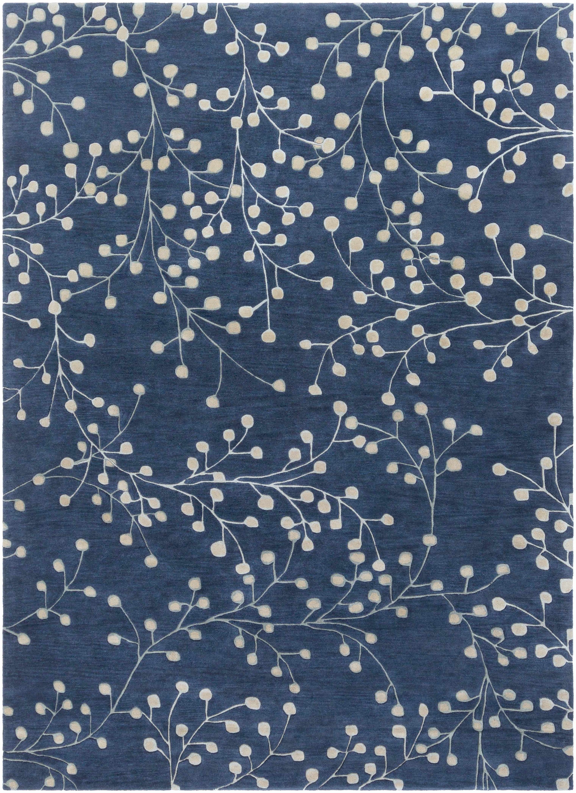 Navy Blue Botanical Wool Area Rug - 8’ x 11’ Rectangle - Boutique Rugs