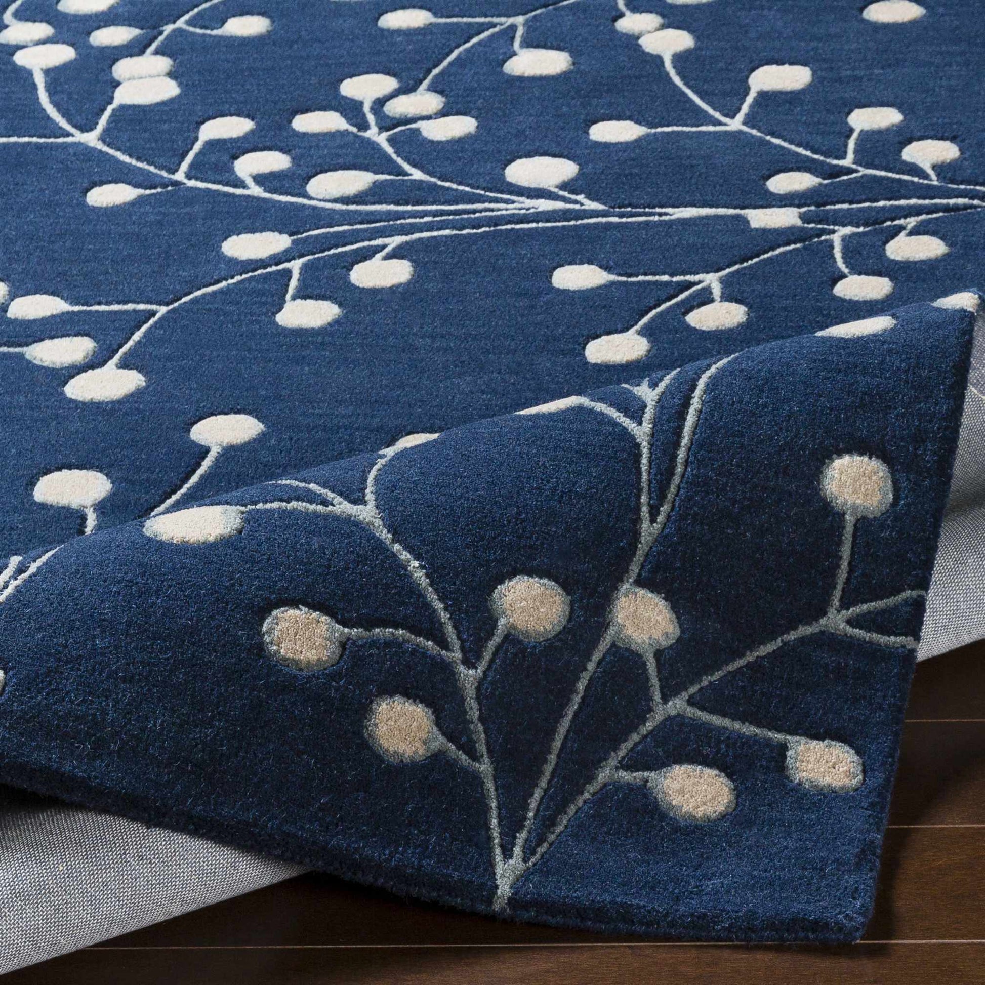 Navy Blue Botanical Wool Area Rug - Boutique Rugs