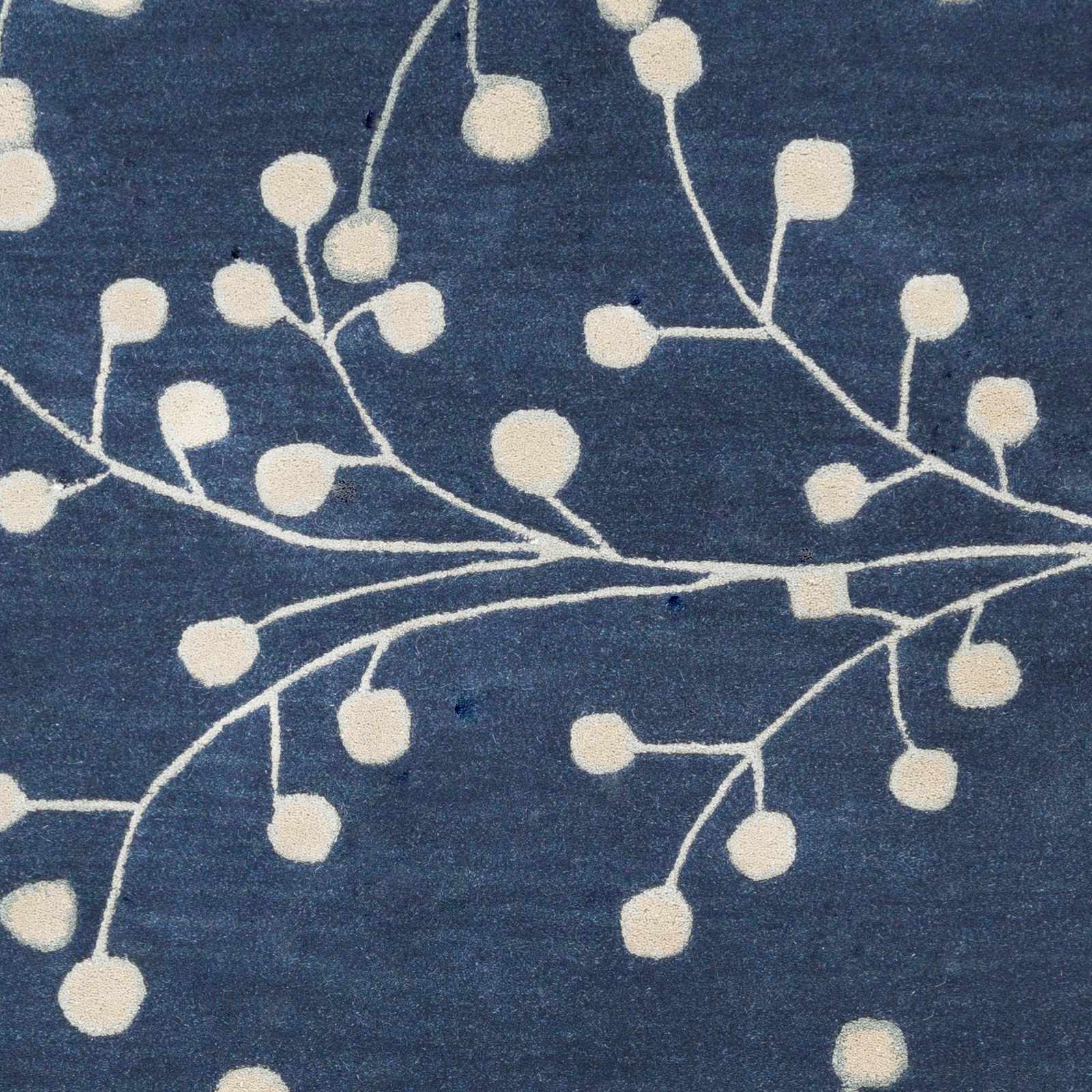 Navy Blue Botanical Wool Area Rug - Boutique Rugs