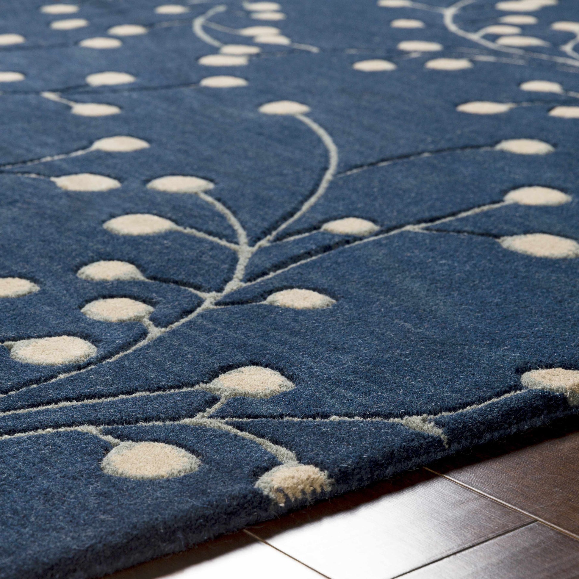 Navy Blue Botanical Wool Area Rug - Boutique Rugs