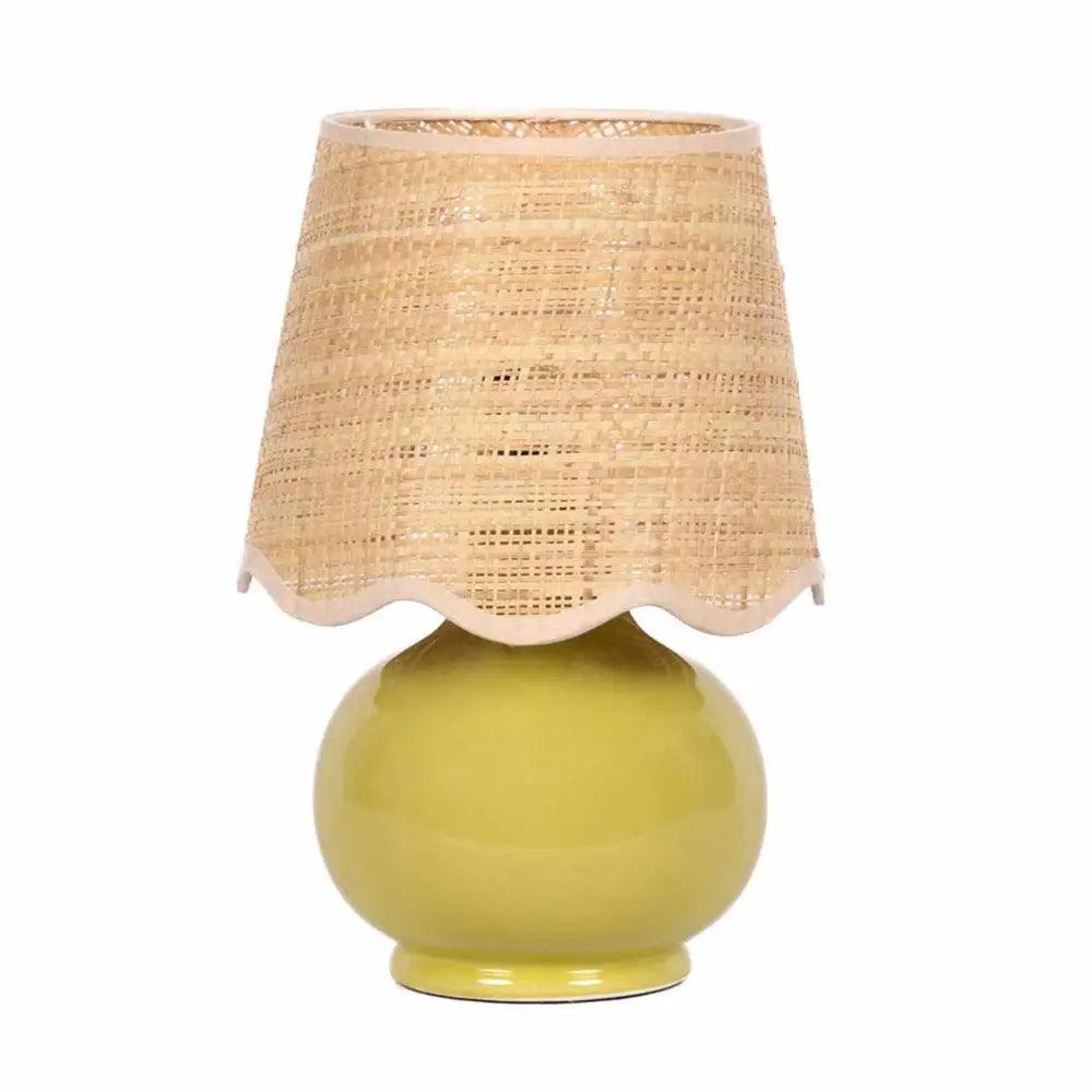 Olive Green Table Lamp with Scalloped Shade - 13’’H x 8’’W x 8’’D - Boutique Rugs