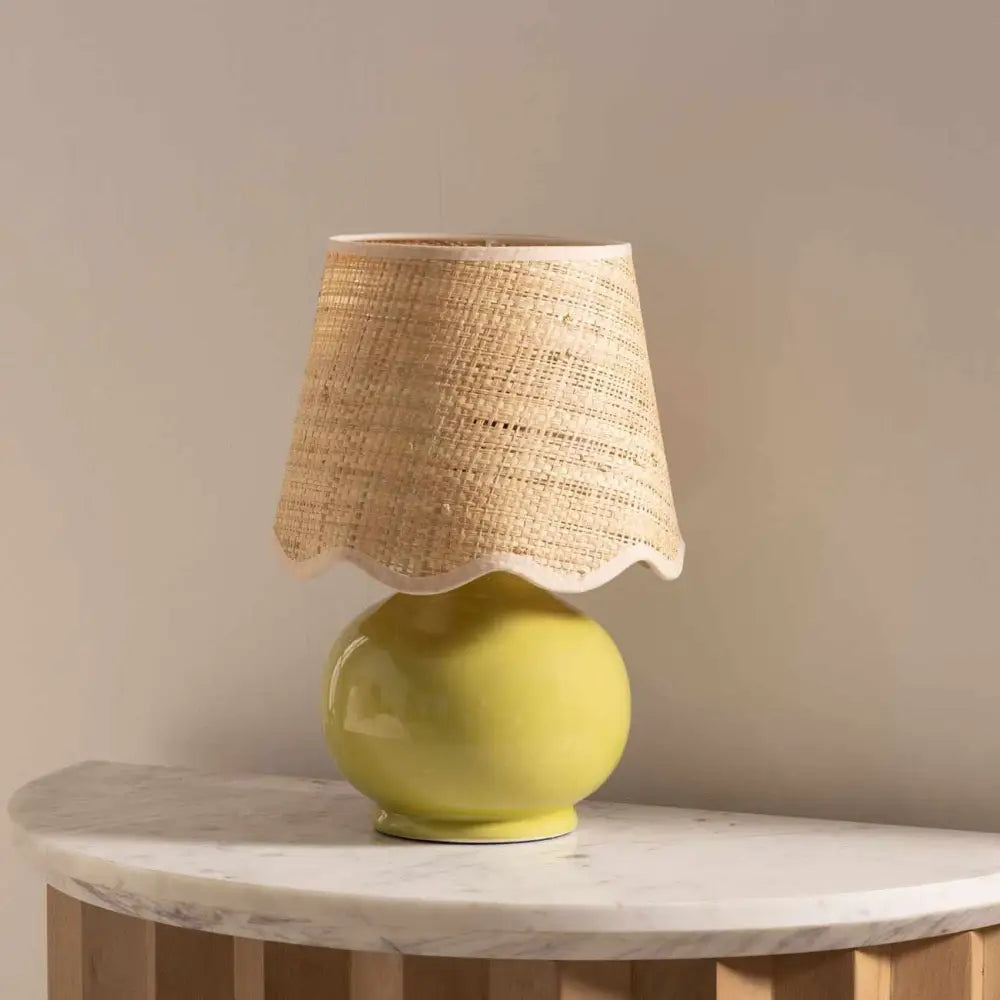 Olive Green Table Lamp with Scalloped Shade - 13’’H x 8’’W x 8’’D - Boutique Rugs
