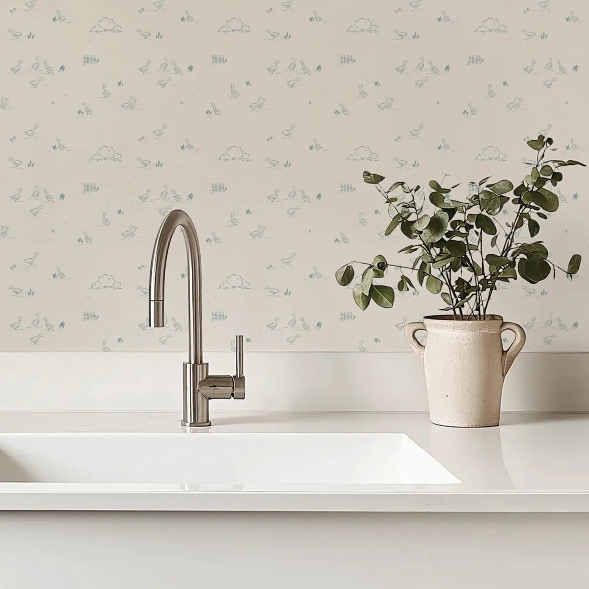 Ollie Wallpaper - Teensy Ducks and Trees - by Megan Cabaj - Loomwell Home Goods