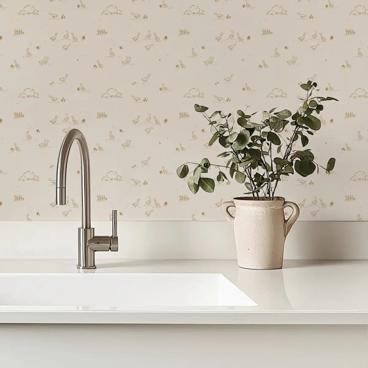 Ollie Wallpaper - Teensy Ducks and Trees - by Megan Cabaj - Loomwell Home Goods