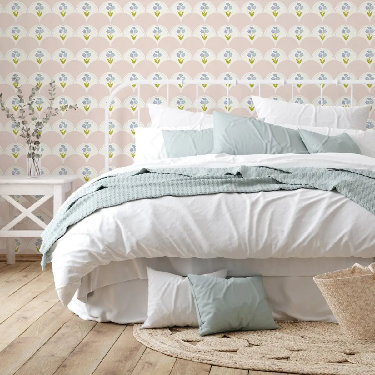 Ophelia Wallpaper - Flowers and Scallops - by Linen and Paper Design - Loomwell Home Goods