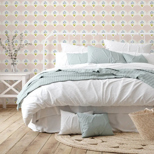 Ophelia Wallpaper - Flowers and Scallops - by Linen and Paper Design - Loomwell Home Goods