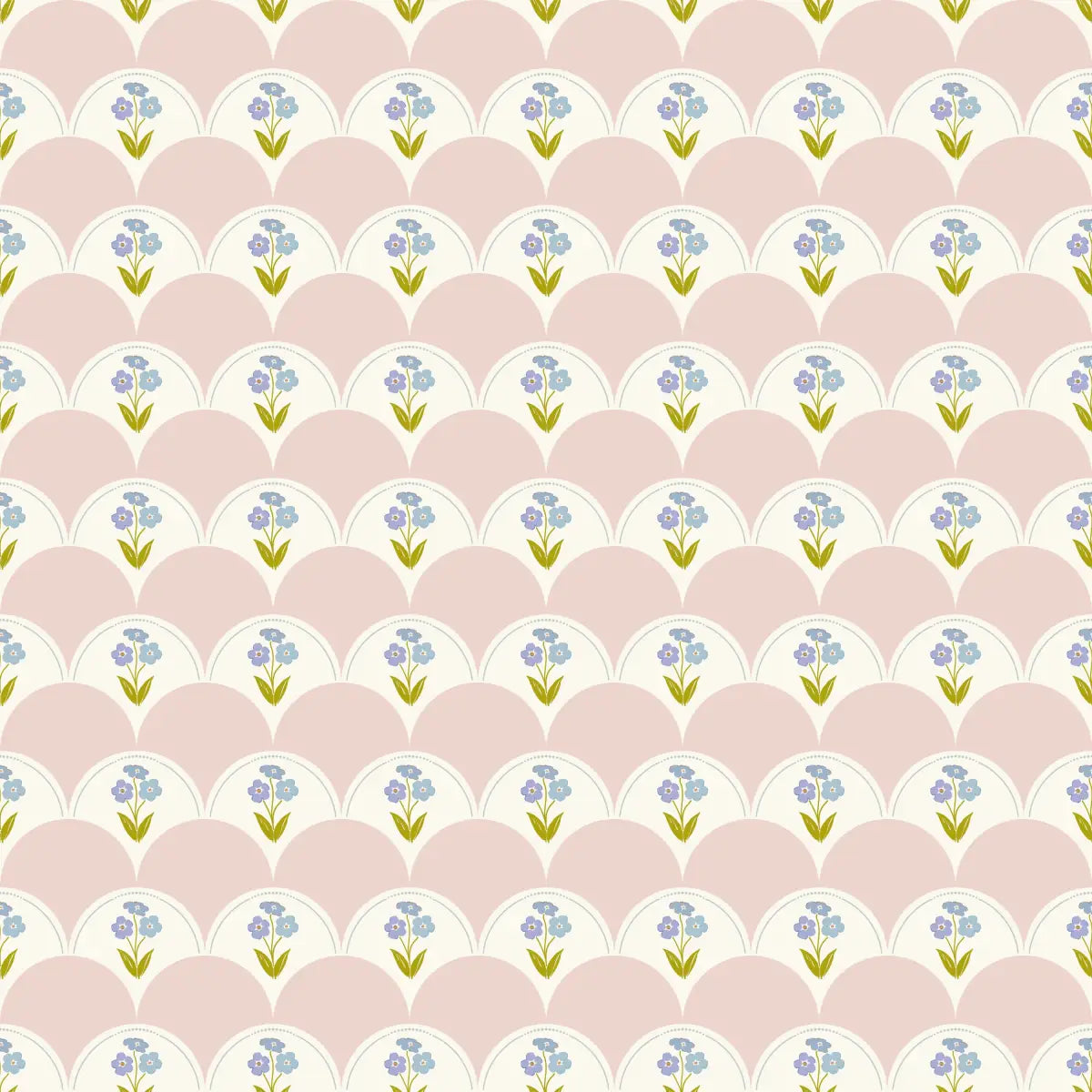 Ophelia Wallpaper - Flowers and Scallops - by Linen and Paper Design - Sample 1 foot by 1 foot / Blush - Loomwell Home