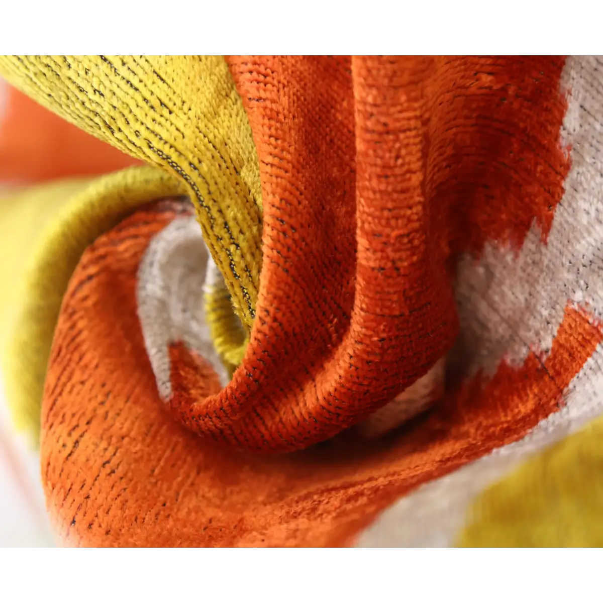 Orange Yellow Silk Velvet Lumbar Pillow – 16x24 Handmade Ikat Luxury Cushion - Canvello