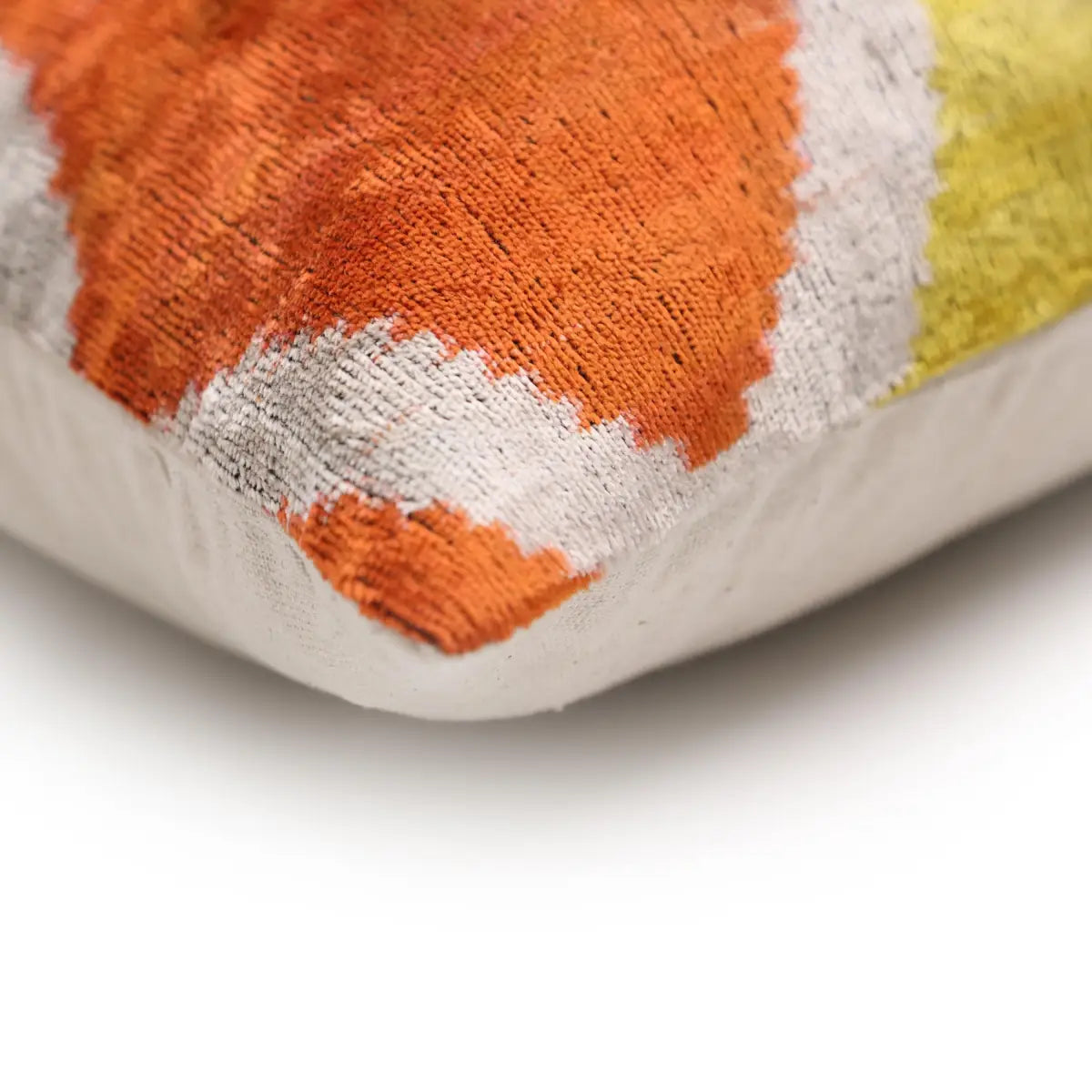 Orange Yellow Silk Velvet Lumbar Pillow – 16x24 Handmade Ikat Luxury Cushion - Canvello
