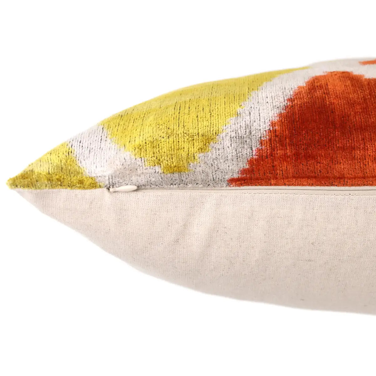 Orange Yellow Silk Velvet Lumbar Pillow – 16x24 Handmade Ikat Luxury Cushion - Canvello