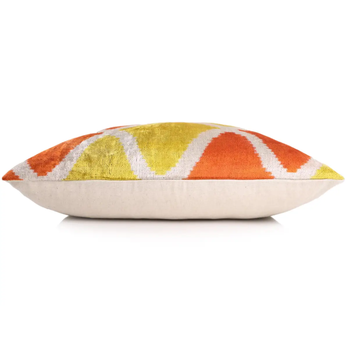 Orange Yellow Silk Velvet Lumbar Pillow – 16x24 Handmade Ikat Luxury Cushion - Canvello