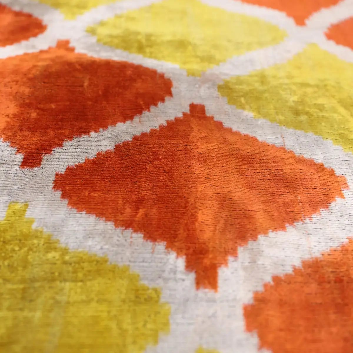 Orange Yellow Silk Velvet Lumbar Pillow – 16x24 Handmade Ikat Luxury Cushion - Canvello
