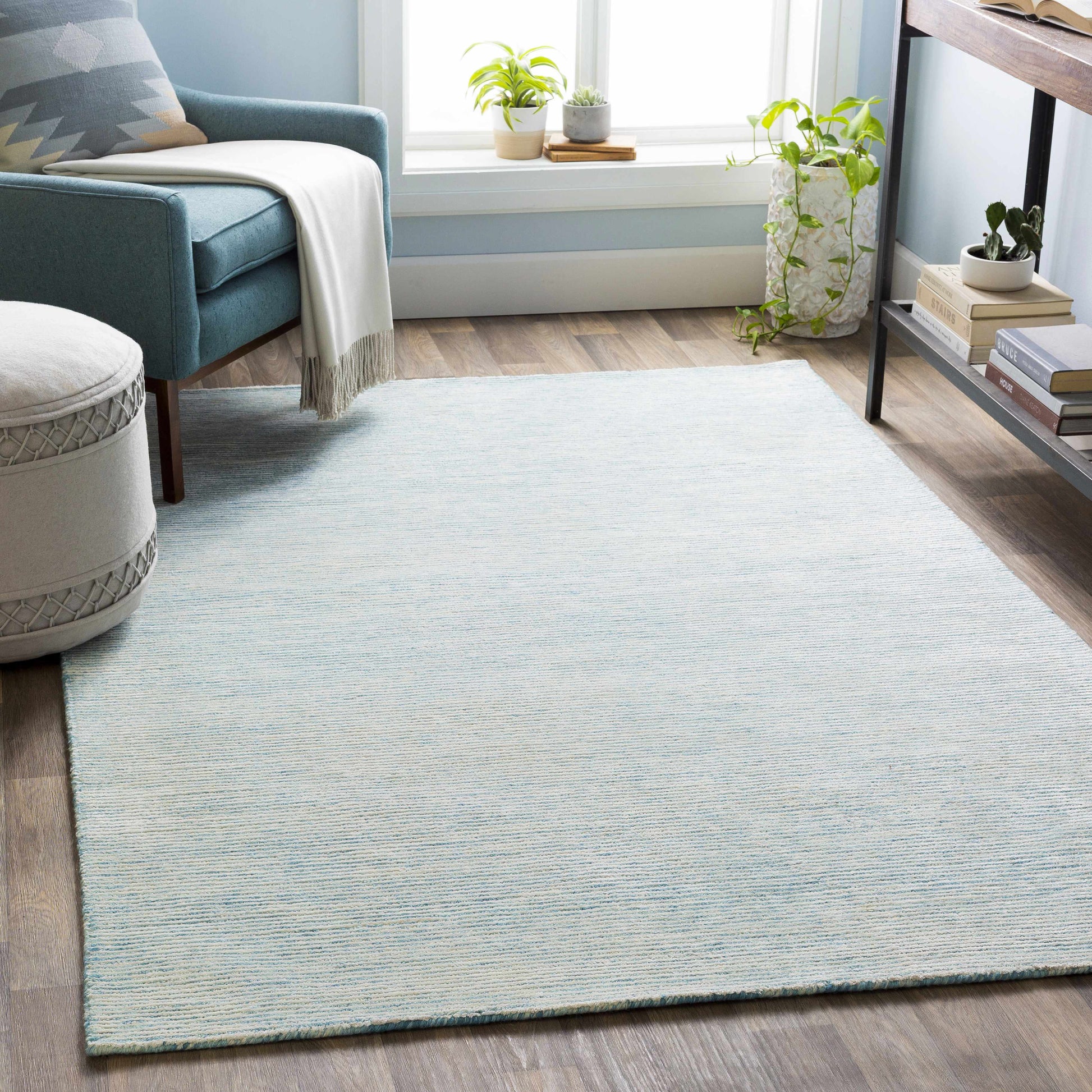 Light Blue Hand Tufted Wool Blend Rug - Boutique Rugs