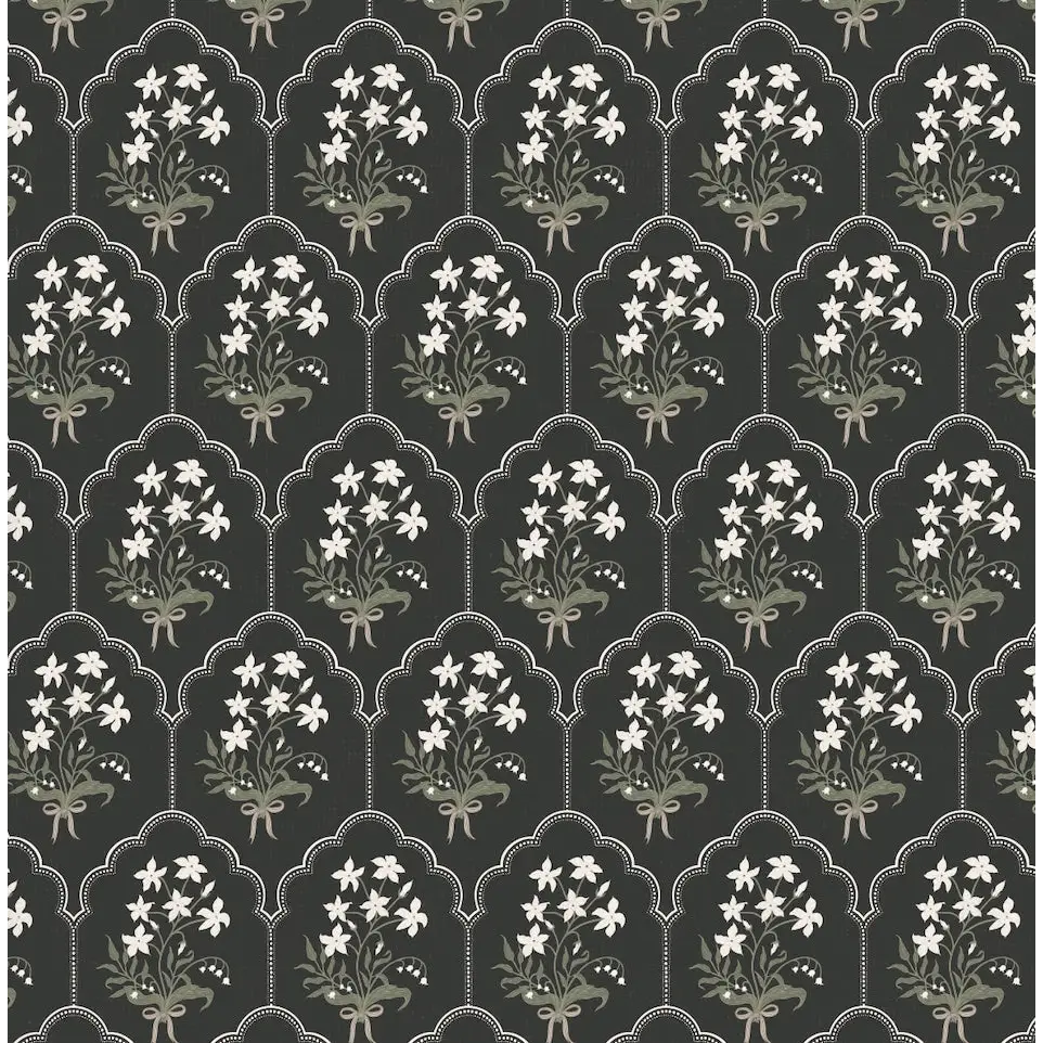 Oren Wallpaper - Flower Bunches - by Brittany Polatis Design - Sample 1 foot by 1 foot / Black - Loomwell Home Goods