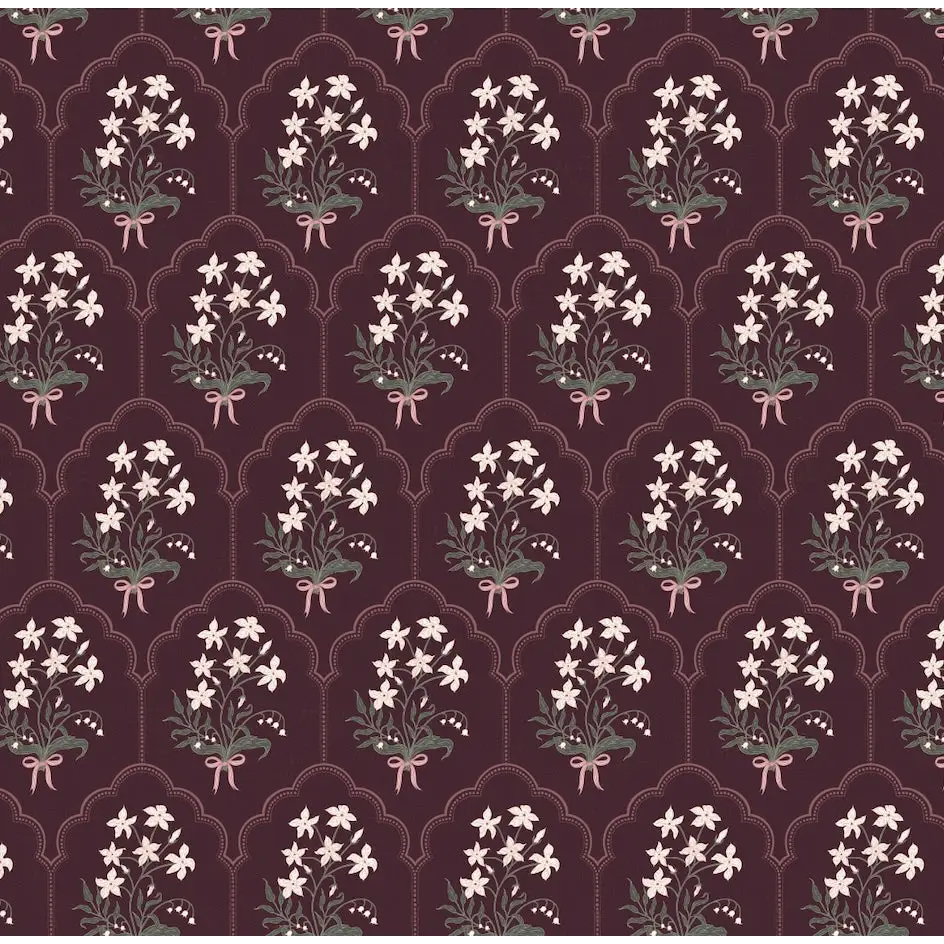 Oren Wallpaper - Flower Bunches - by Brittany Polatis Design - Sample 1 foot by 1 foot / Deep Plum - Loomwell Home Goods