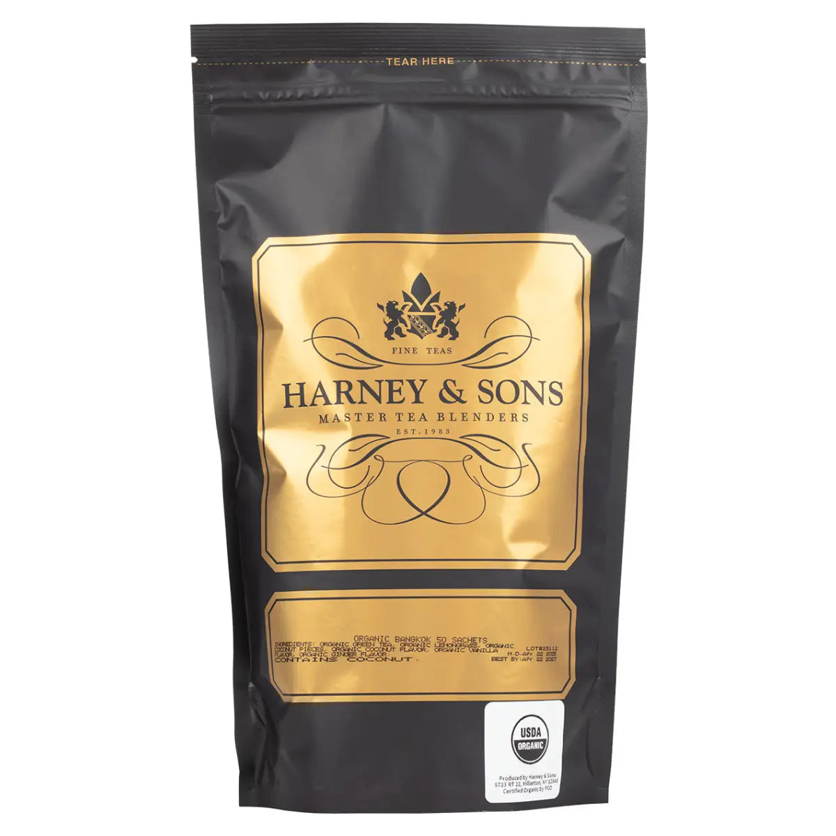 Organic Tea - Bangkok Green Tea with Coconut Ginger & Vanilla - Loose or Sachets - Sachets / Bag of 50 Sachets - Harney