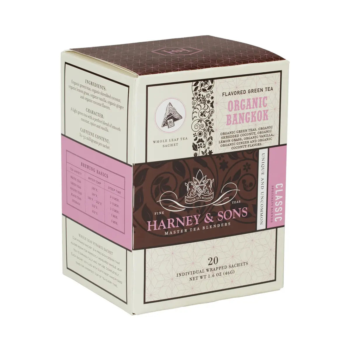 Organic Tea - Bangkok Green Tea with Coconut Ginger & Vanilla - Loose or Sachets - Sachets / Box of 20 Individually