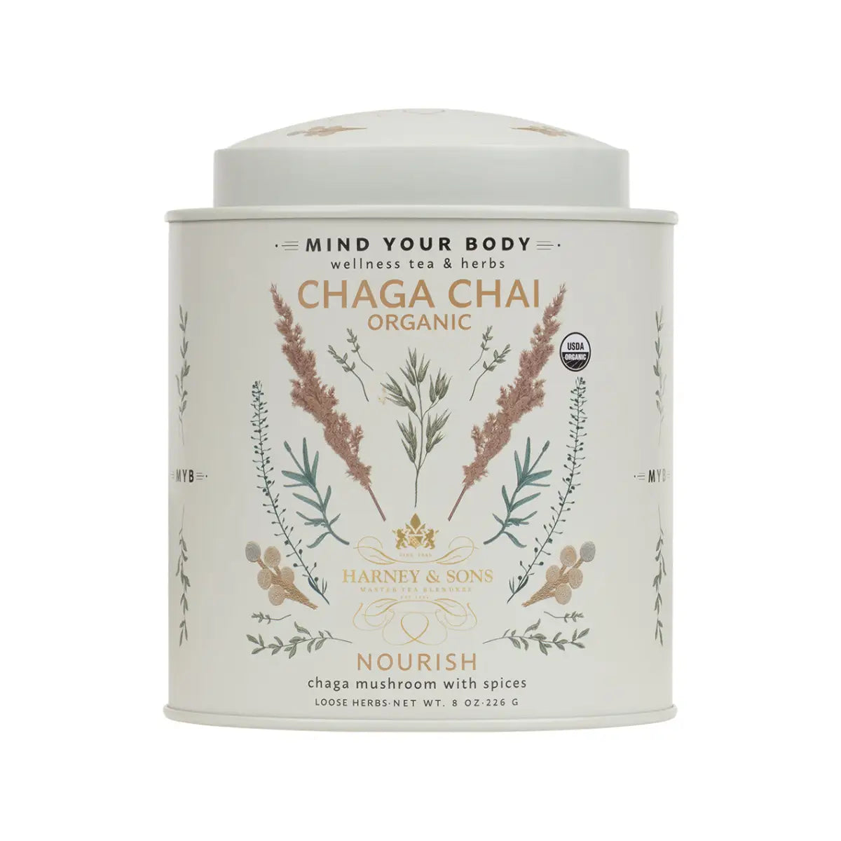 Loose Tea - Organic Chaga Chai – Nourish Wellness Blend - Loose / 8 oz. Tin - Harney & Sons Fine Teas