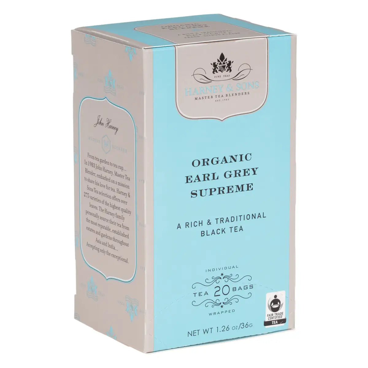 Organic Earl Grey Supreme Tea - Box of 20 Premium Teabags - Teabags / Box of 20 Premium Teabags - Harney & Sons Fine