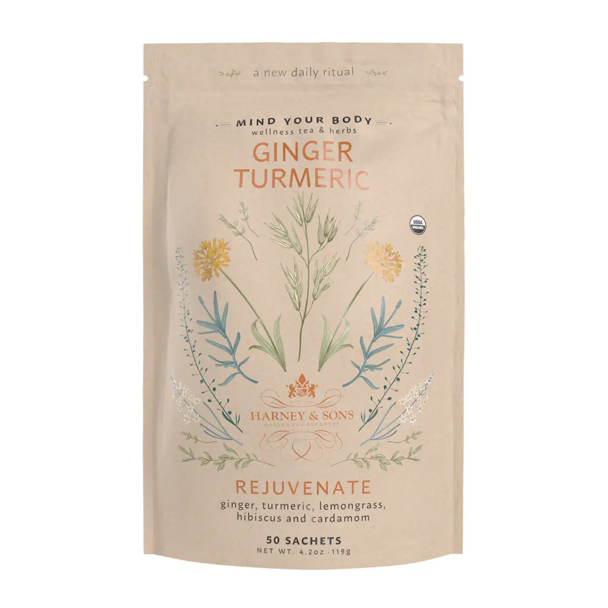 Organic Ginger Turmeric Bag of 50 Sachets - Sachets / Bag of 50 Sachets - Harney & Sons Fine Teas
