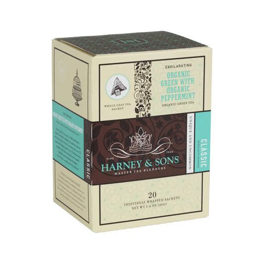 Organic Green Tea with Organic Peppermint - Box of 20 Sachets - Sachets / Box of 20 Individually Wrapped Sachets