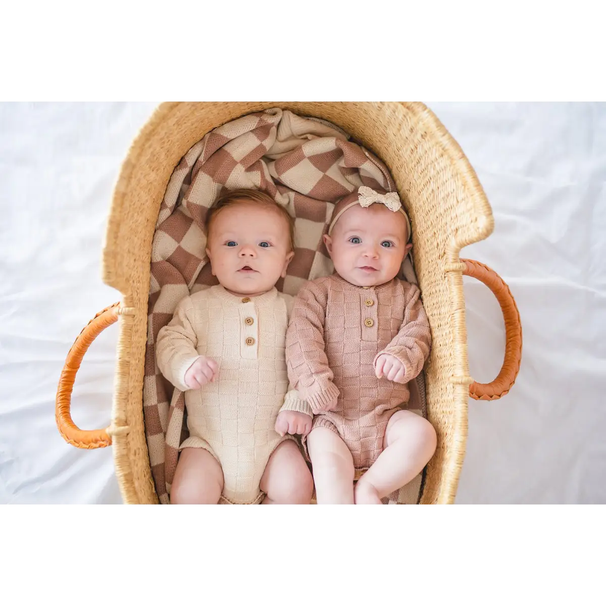 Organic Knit Bodysuit- Cream Checker - Harp Angel Boutique