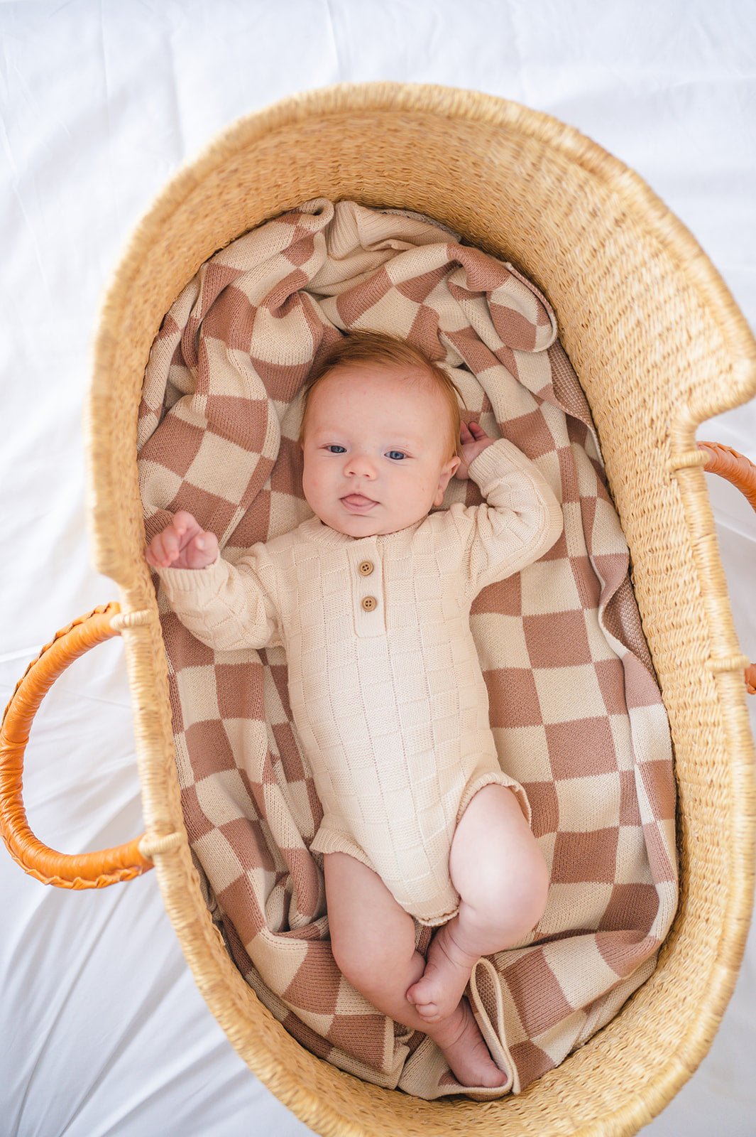 Organic Knit Bodysuit- Cream Checker - Harp Angel Boutique
