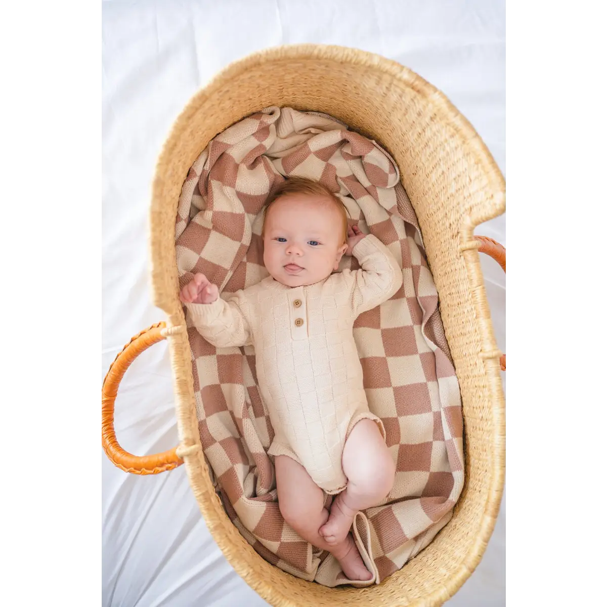 Organic Knit Bodysuit- Cream Checker - Harp Angel Boutique