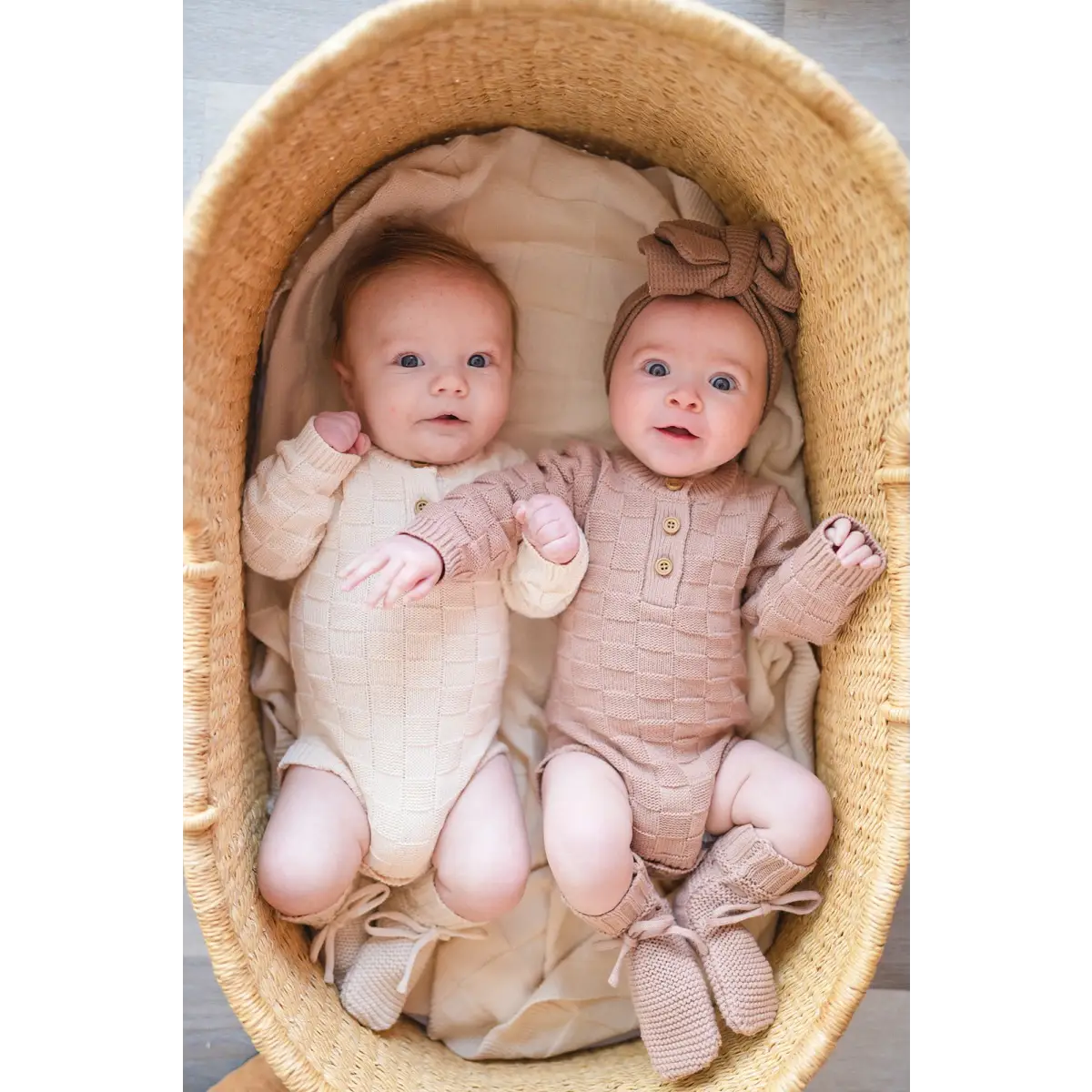 Organic Knit Bodysuit- Mocha Checker - Harp Angel Boutique