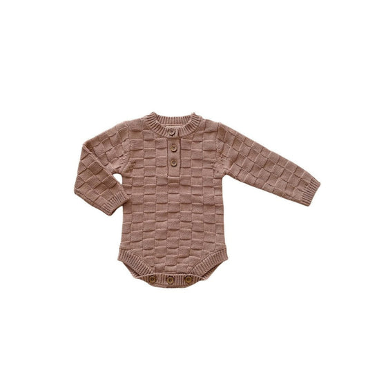 Organic Knit Bodysuit- Mocha Checker - Harp Angel Boutique