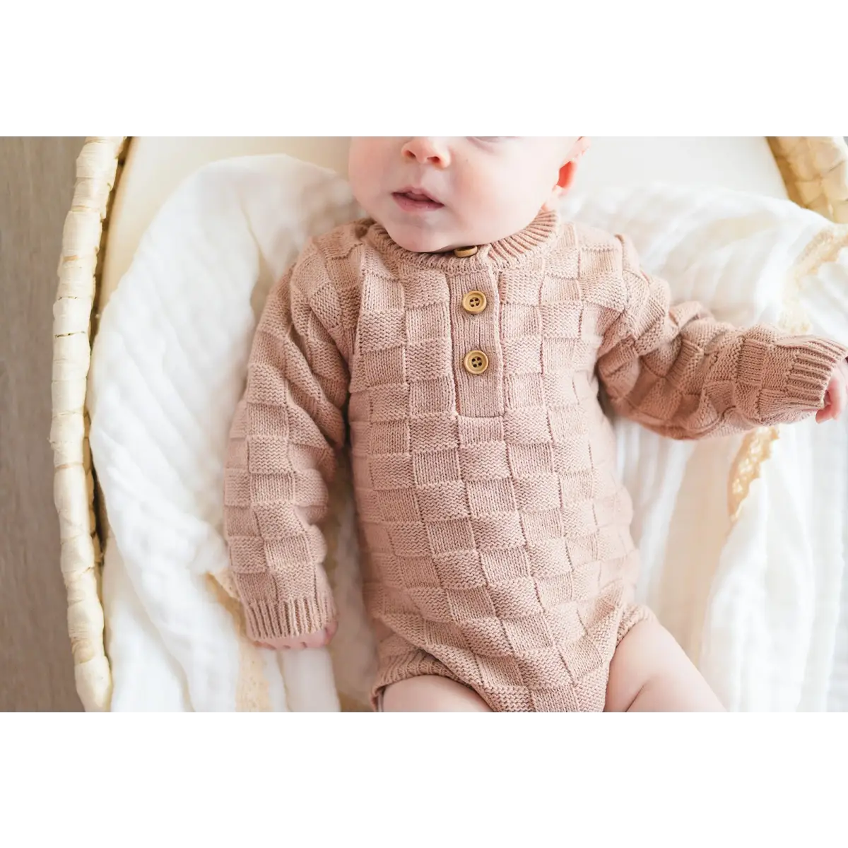 Organic Knit Bodysuit- Mocha Checker - Harp Angel Boutique