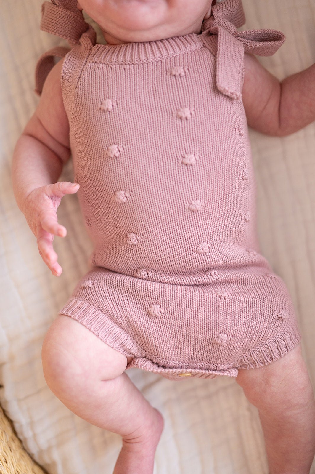 Organic Knit Romper - Mauve Pom - Harp Angel Boutique
