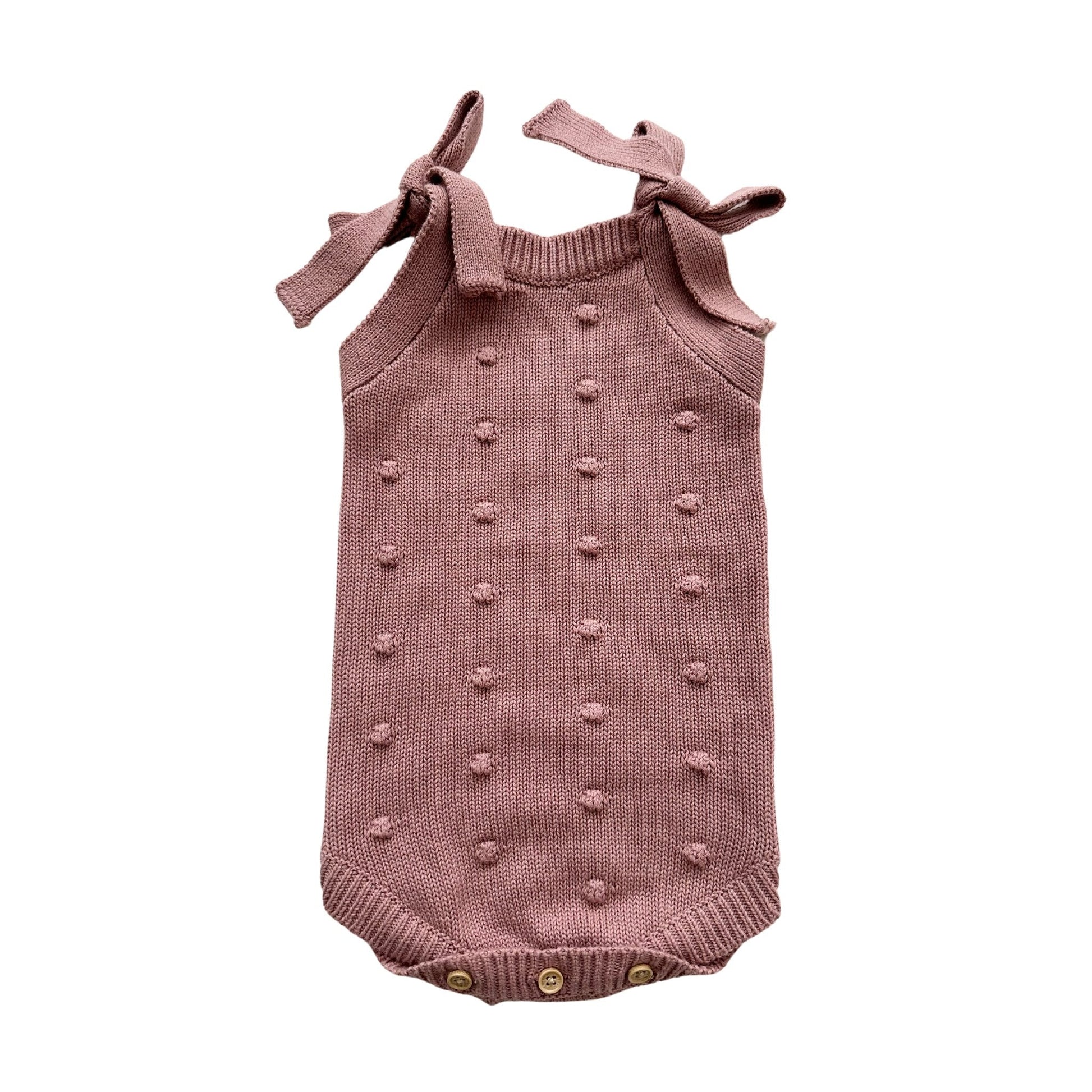 Organic Knit Romper - Mauve Pom - Harp Angel Boutique