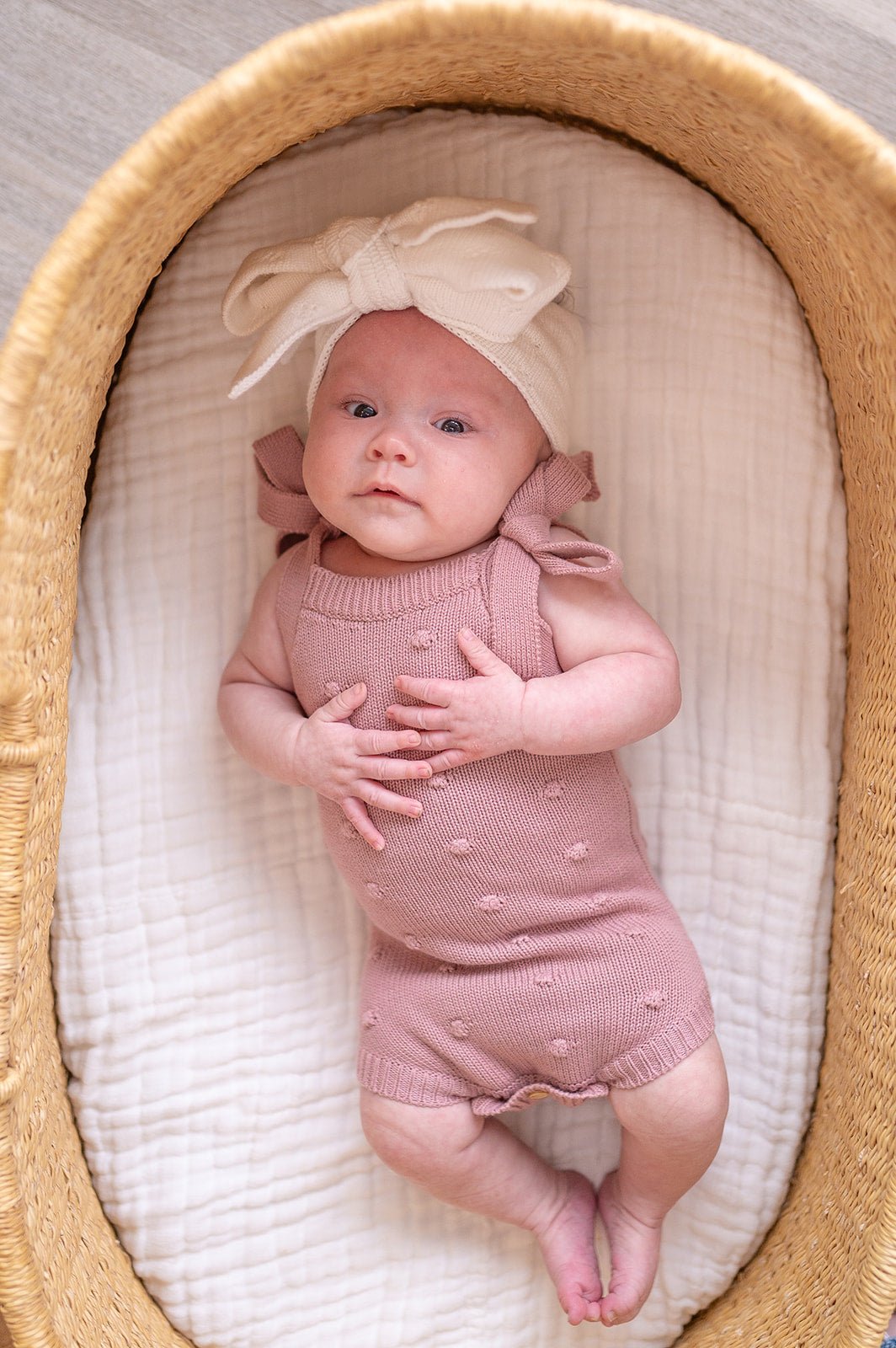 Organic Knit Romper - Mauve Pom - Harp Angel Boutique