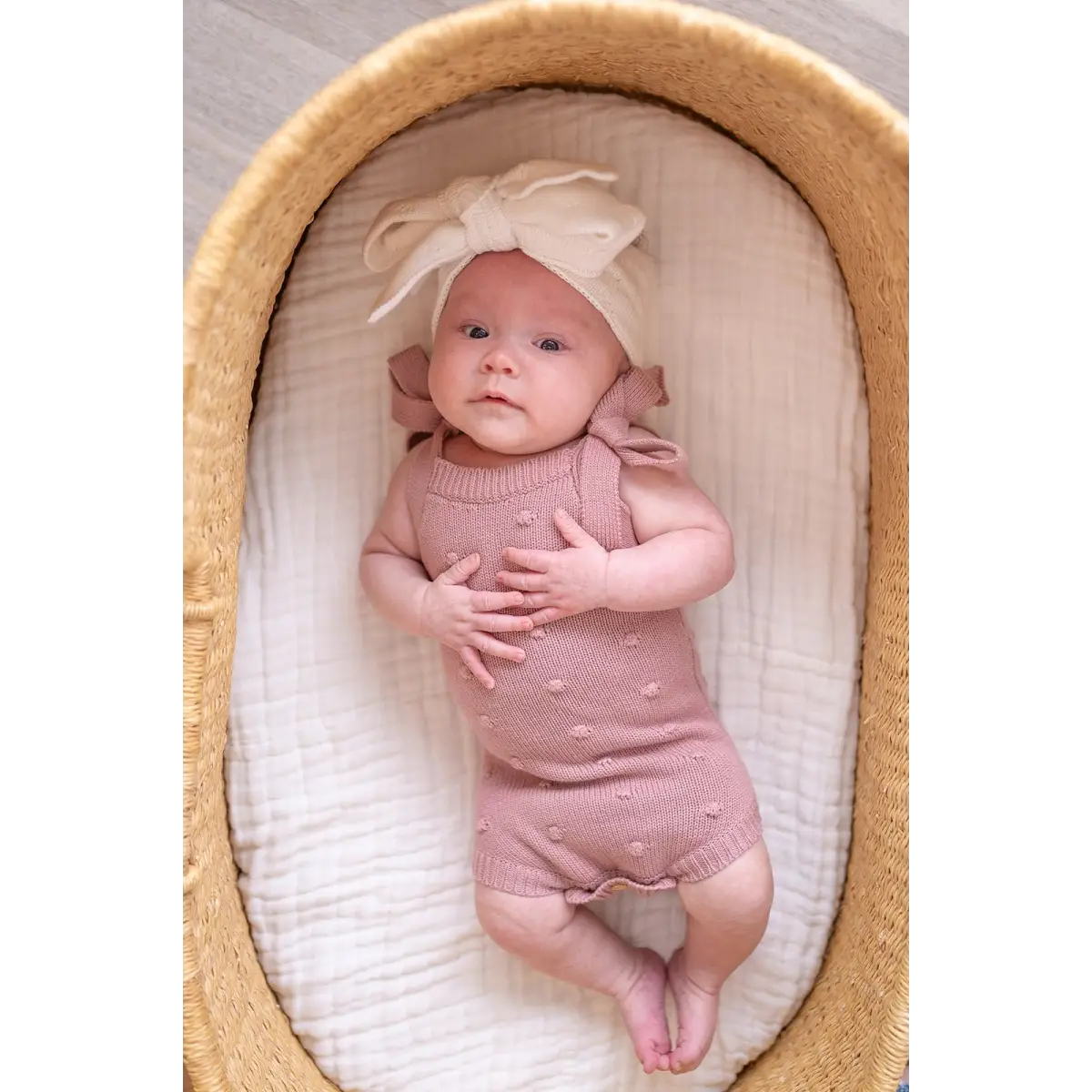 Organic Knit Romper - Mauve Pom - Harp Angel Boutique