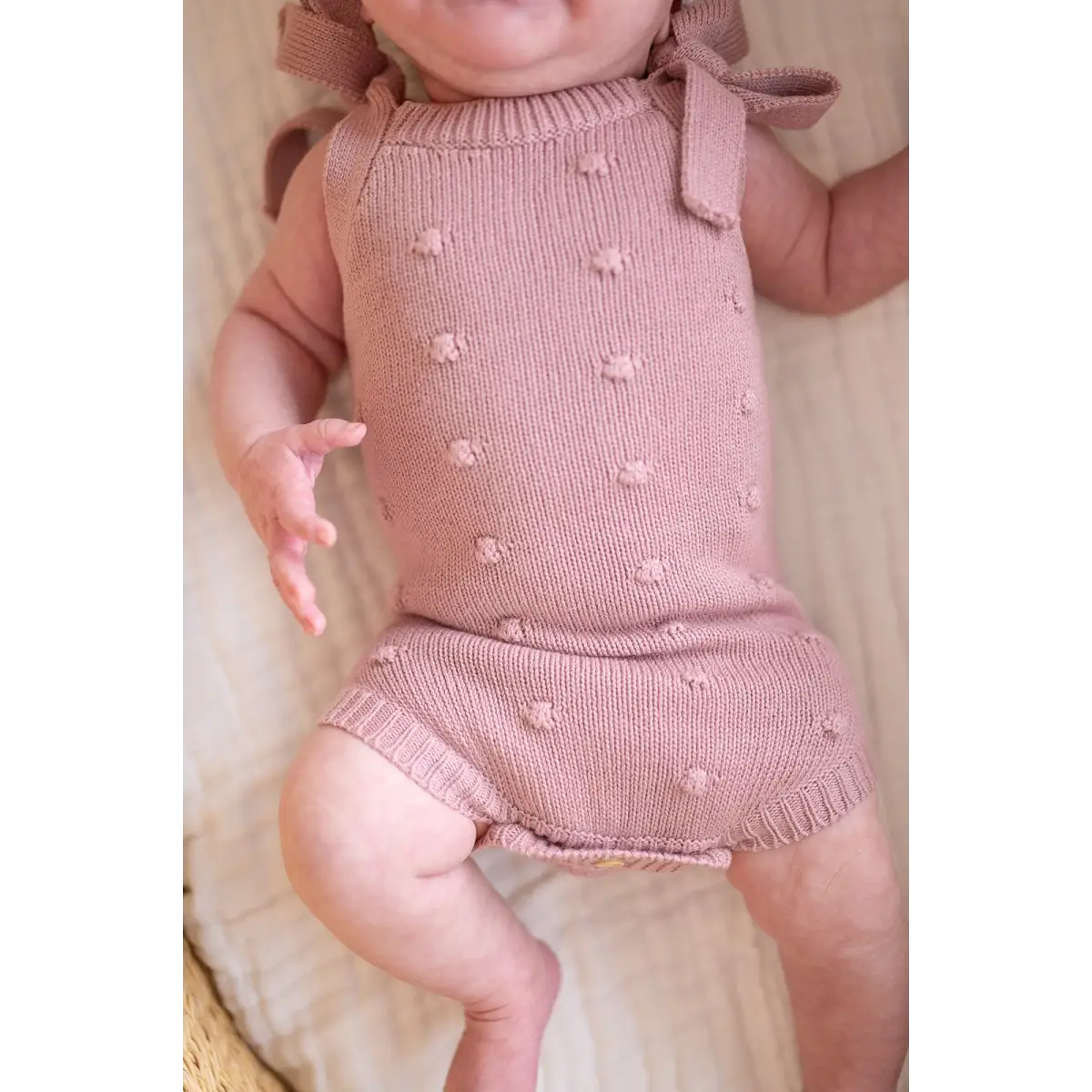 Organic Knit Romper - Mauve Pom - Harp Angel Boutique