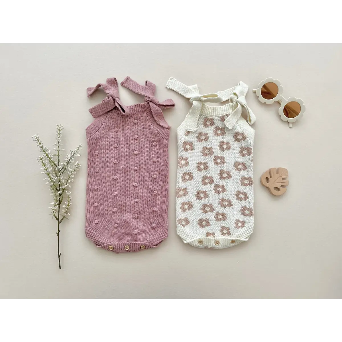 Organic Knit Romper - Mauve Pom - Harp Angel Boutique