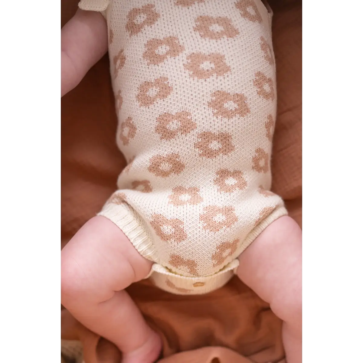 Organic Knit Romper - Mocha Daisy - Harp Angel Boutique