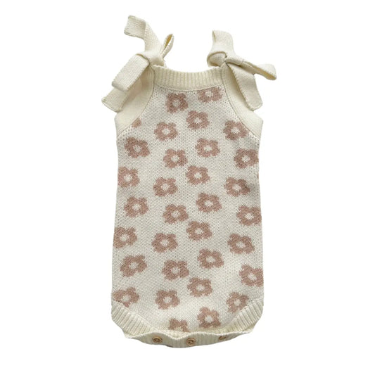 Organic Knit Romper - Mocha Daisy - Harp Angel Boutique