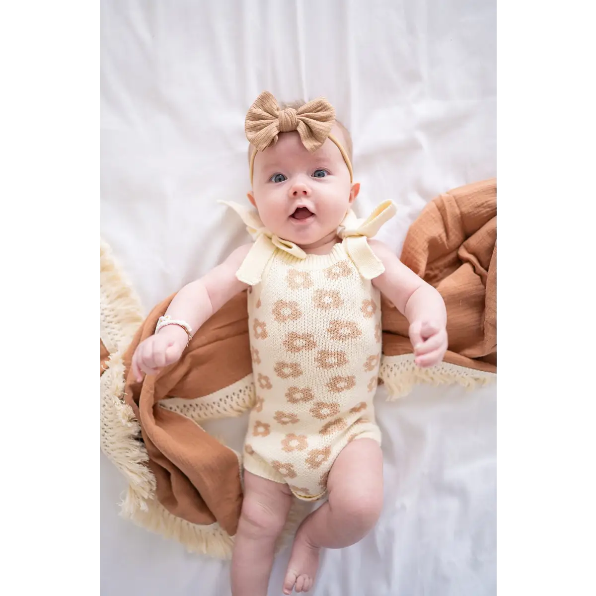 Organic Knit Romper - Mocha Daisy - Harp Angel Boutique