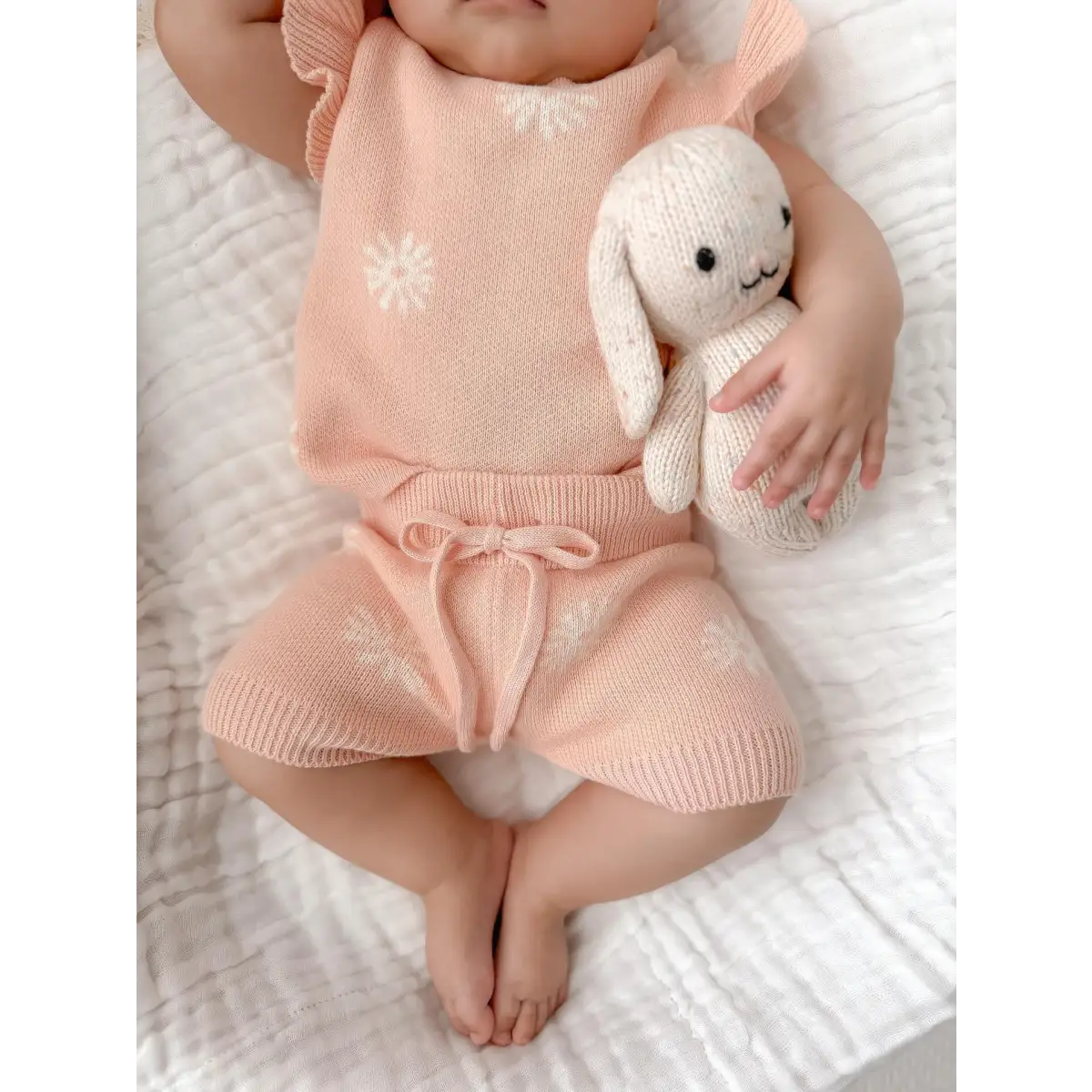 Organic Knit Short Set - Coral Daisies - Harp Angel Boutique