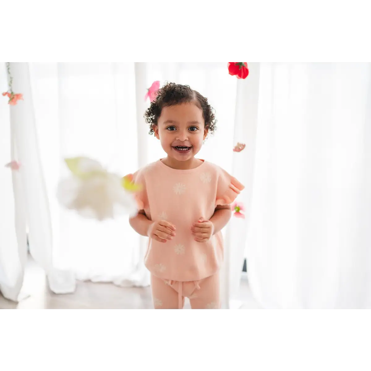 Organic Knit Short Set - Coral Daisies - Harp Angel Boutique