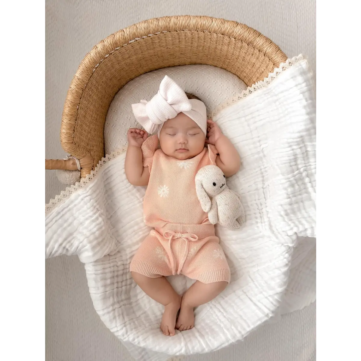 Organic Knit Short Set - Coral Daisies - Harp Angel Boutique