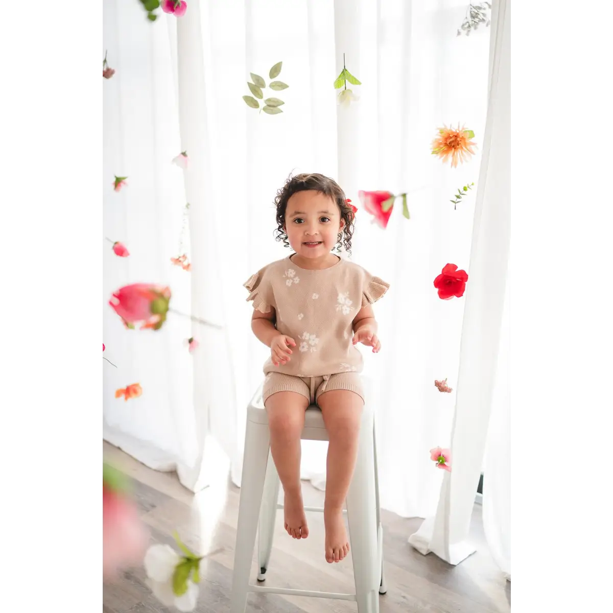 Organic Knit Short Set - Tan Floral - Harp Angel Boutique