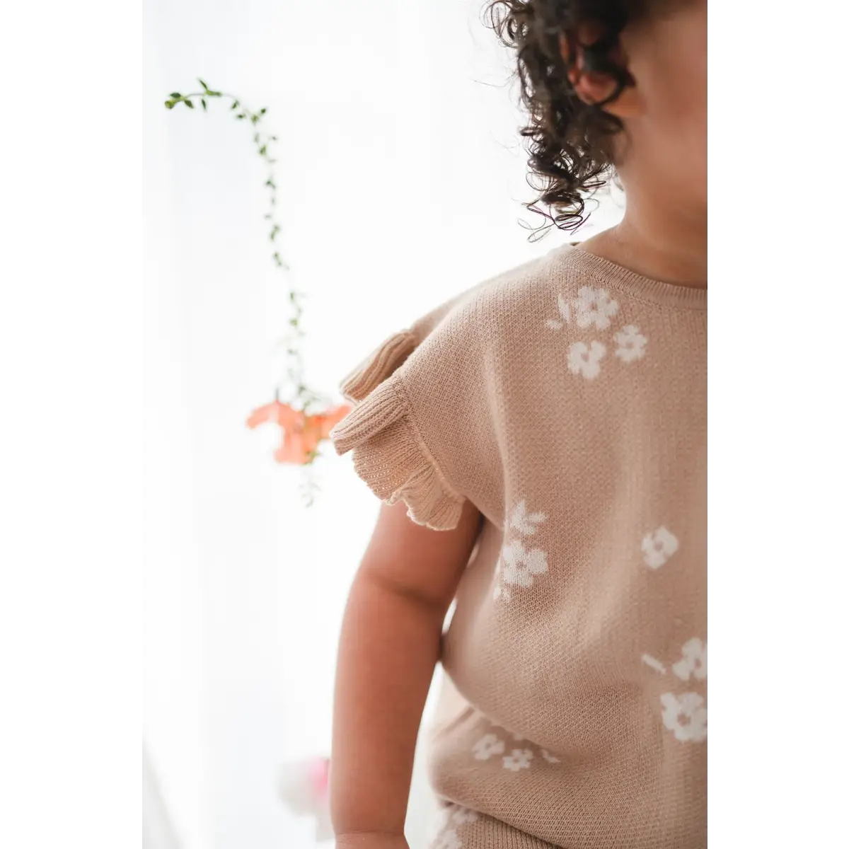 Organic Knit Short Set - Tan Floral - Harp Angel Boutique