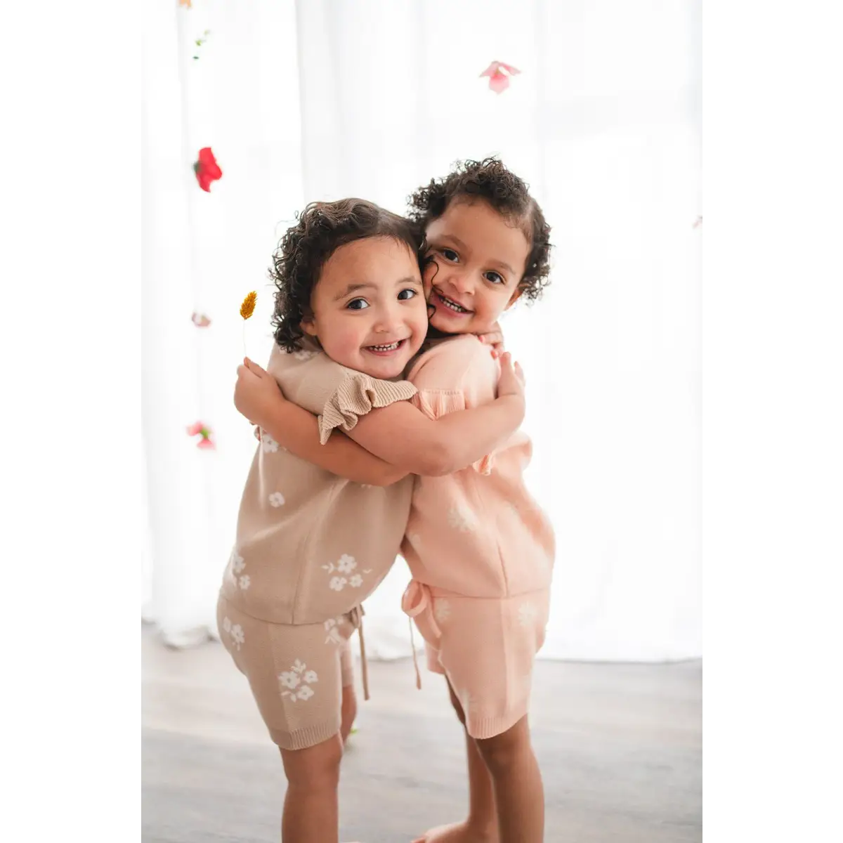 Organic Knit Short Set - Tan Floral - Harp Angel Boutique