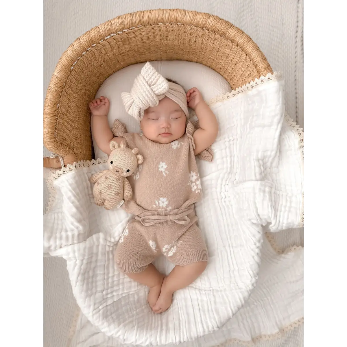 Organic Knit Short Set - Tan Floral - Harp Angel Boutique