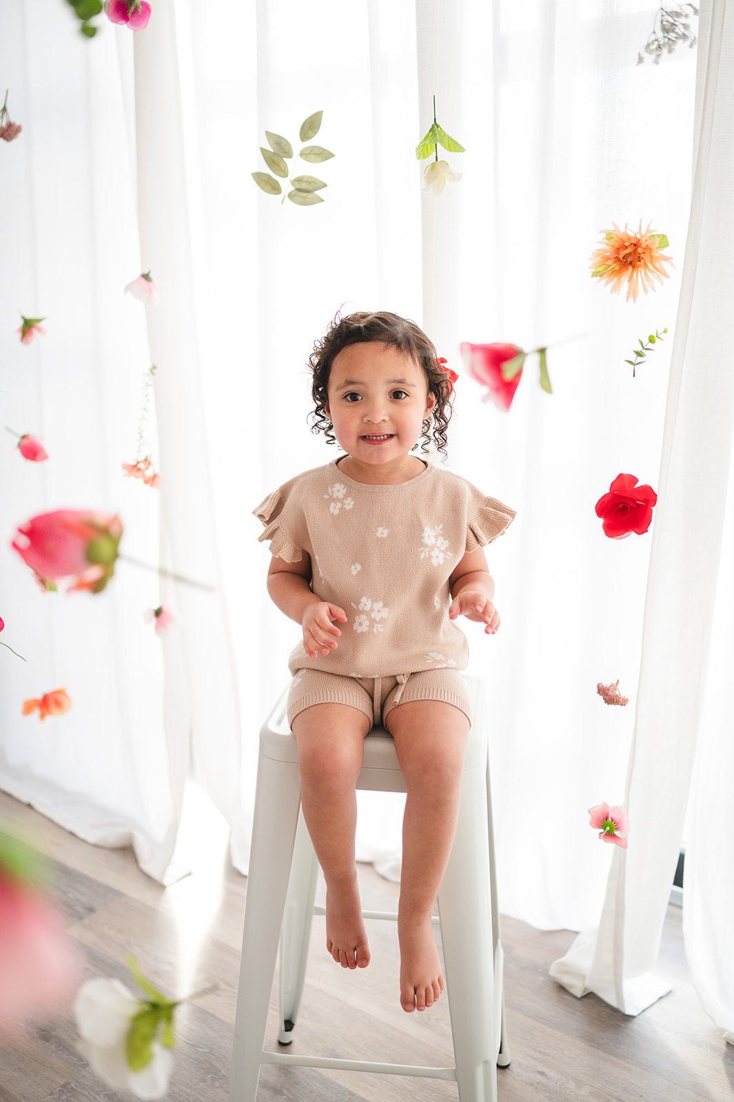 Organic Knit Short Set - Tan Floral - Harp Angel Boutique