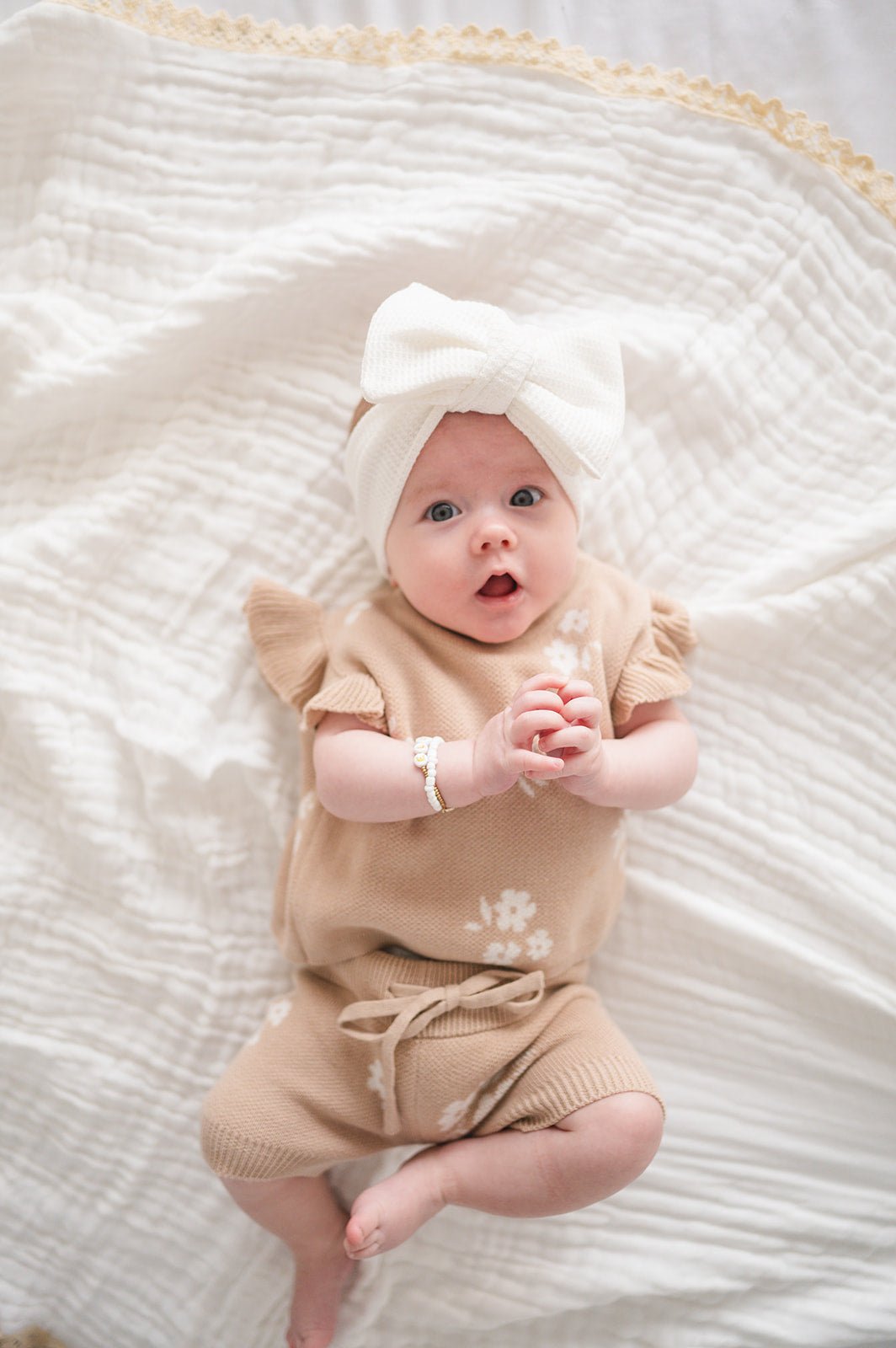 Organic Knit Short Set - Tan Floral - Harp Angel Boutique