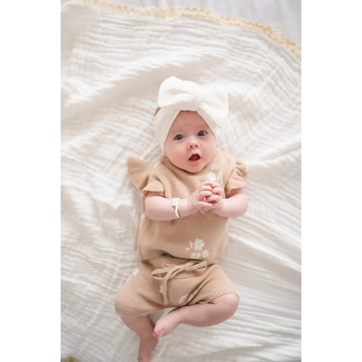Organic Knit Short Set - Tan Floral - Harp Angel Boutique
